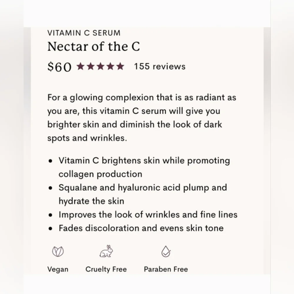 Fleur & Bee Necta Of The C Vitamin C Facial Serum Antioxidants Aloe NEW NICE - Picture 5 of 12